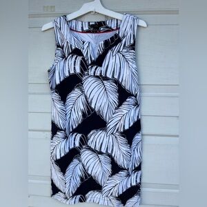 Talbots Women's Palm Leaf Black & White Print Cotton Sheath Dress Size M